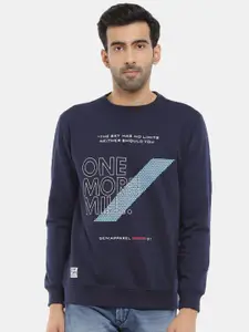 V-Mart Men Navy Blue Printed Fleece Sweatshirt