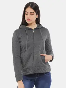 V-Mart Women Grey Hooded Cotton Sweatshirt