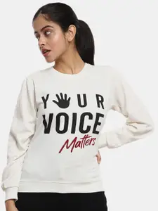 V-Mart Women Cream-Coloured Printed Cotton Sweatshirt