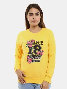 V-Mart Women Yellow Printed Cotton Sweatshirt