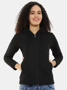 V-Mart Women Black Hooded Cotton Sweatshirt