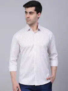 JAINISH Men White Classic Striped Pure Cotton Casual Shirt
