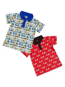 frangipani Boys Red & Blue Cotton  Printed Polo Collar T-shirt Pack of 2