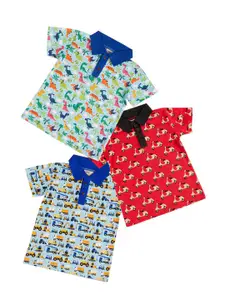 frangipani Boys Red & Blue Cotton Printed Polo Collar T-shirt Pack of 3