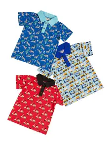 frangipani Boys Pack of 3 Cotton Printed Polo Collar T-shirt