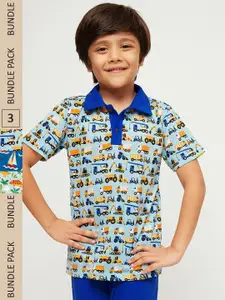 frangipani Boys Cotton  Printed Polo Collar T-shirt Pack of 3