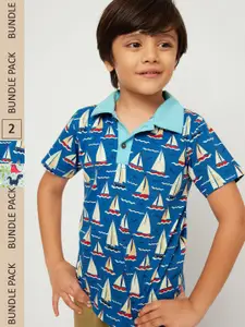 frangipani Boys Cotton Printed Polo Collar T-shirt Pack of 2