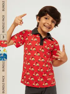 frangipani Boys Cotton Printed Polo Collar T-shirt Pack of 3