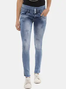 V-Mart Women Blue Classic Low Distress Heavy Fade Cotton Jeans