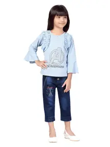 Aarika Girls Turquoise Blue Embellished Top with Capris