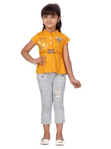 Aarika Girls Yellow & Grey Printed Top with Capris