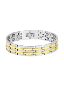 ZIVOM Men Silver-Toned & Yellow Silver-Plated Wraparound Bracelet