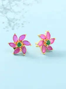 Voylla Pink & Gold-Plated Floral Studs Earrings