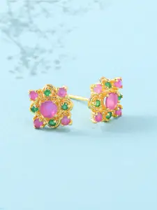Voylla Pink & Gold-Plated Contemporary Studs Earrings