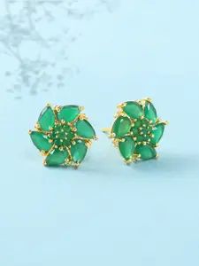Voylla Women Gold Plated Green Floral Studs Earrings