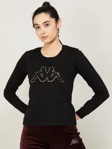 Kappa Women Black Cotton Printed Sweatshirt