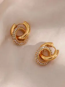 Inaya Women Gold Plated White Contemporary Hoop Earrings