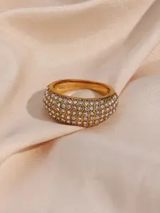Inaya 18 KT Gold-Plated White CZ-Studded Finger Ring