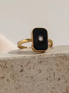 Inaya 18 KT Gold-Plated White & Black CZ-Studded Finger Ring