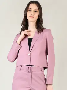 Dlanxa Women Pink Single-Breasted Crop Blazer
