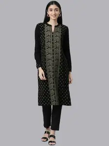 Neerus Band Collar Ethnic Motifs Printed Straight Fit Acrylic Regular Kurta