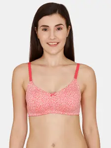 Rosaline by Zivame Red & White Floral Non Padded & Non Wired T-shirt Bra
