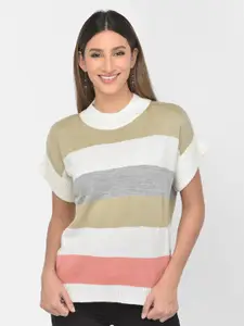 Latin Quarters Pink & Green Striped Acrylic Pullover
