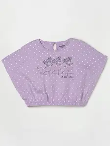 Juniors by Lifestyle Lavender & White Print Extended Sleeves Pure Cotton Blouson Crop Top