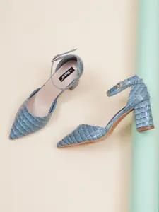 Sherrif Shoes Blue Printed Block Heels