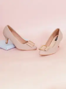 Sherrif Shoes Nude-Coloured & White Bow Embellished Kitten Pump Heels