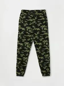 Fame Forever by Lifestyle Boys Olive Green & Black Printed Pure Cotton Joggers