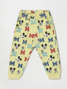 Juniors by Lifestyle Infant Boys Yellow & Blue Mickey Mouse Printed Pure Cotton Joggers