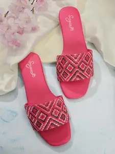 Sangria Women Geometric Woven Design Open Toe Flats