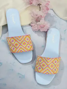 Sangria Women Geometric Woven Design Open Toe Flats