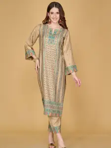 Safaa Beige & Maroon Viscose Rayon Unstitched Dress Material