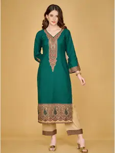 Safaa Green & Brown Viscose Rayon Unstitched Dress Material
