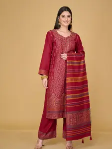 Safaa Maroon & Blue Viscose Rayon Unstitched Dress Material