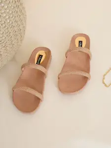 Sherrif Shoes Women Rose Gold Embellished Open Toe Flats