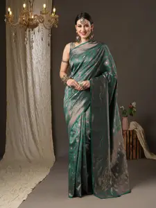 Saree mall Teal Blue & Copper-Toned Woven Design Zari Silk Blend Dharmavaram Sarees