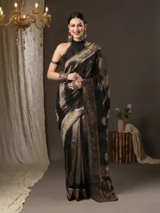Saree mall Black & Gold-Toned Woven Design Zari Silk Cotton Banarasi Sarees