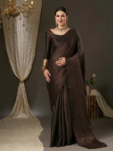 Saree mall Black & Gold-Toned Woven Design Zari Silk Blend Banarasi Sarees