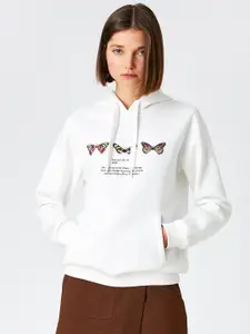 Koton Women White & Black Printed Hooded Sweatshirt