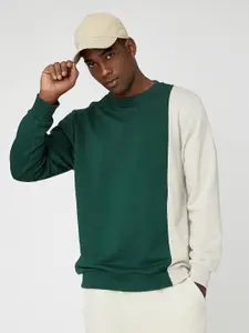 Koton Men Green & Off White Colourblocked Sweatshirt