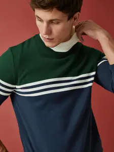 Koton Men Navy Blue & Green Striped Pullover