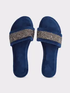 Apratim Women Blue Embellished Party Open Toe Flats