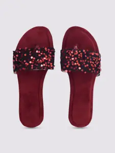 Apratim Women Red Embellished  Open Toe Flats