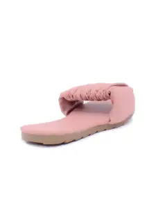Apratim Women Peach-Coloured Textured Open Toe Flats