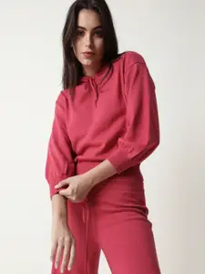 RAREISM Women Pink Hooded Cotton Pullover