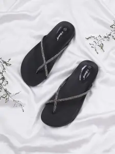 Sherrif Shoes Women Black Embellished Open Toe Flats