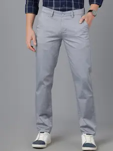 Classic Polo Men Grey Textured Smart Slim Fit Cotton Trousers
